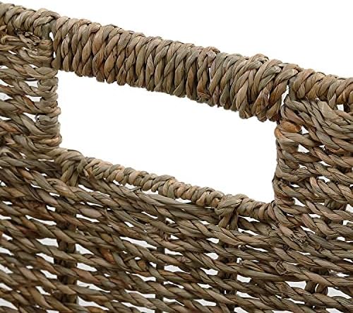 HOONEX Wicker Storage Baskets for Organizing, Decorative Woven Seagrass Baskets for Storage with Carrying Handles, Set of 2, Natural