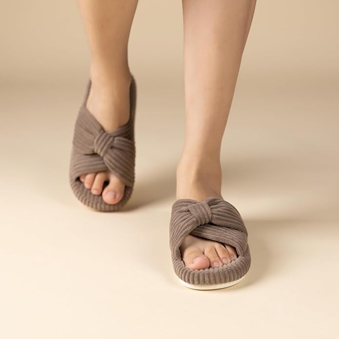 Chantomoo Slippers for Women Memory Foam House Bedroom Corduroy Bow Crossbands Slide Slipper Shoes Comfy Trendy Gift Slippers
