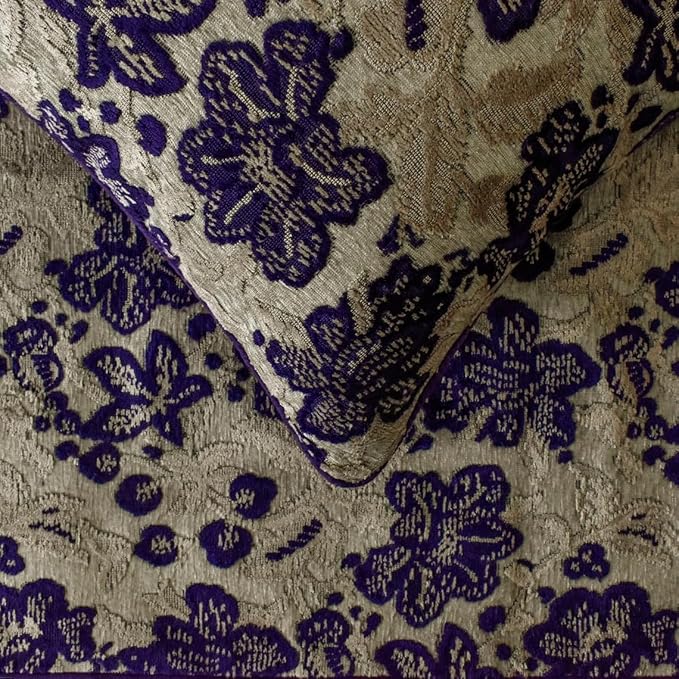 The HomeCentric King/Queen/Twin Purple Designer Twin 53"x18" Bed Runner with Pillow Cover, Floral, Velvet Bed Scarf on Velvet Fabric - Plum Petal
