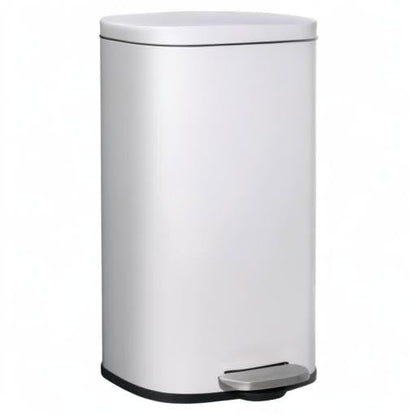 AthLike Trash Can, Stainless Steel Kitchen Garbage Can, Step Waste Bin with Hinged Lid and Removable Inner Bucket, Soft-Close, Dustbin for Bathroom Bedroom Living Room Home (White, 8 Gal)