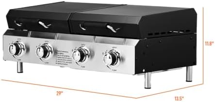 ROVSUN 4 Burner Propane Gas Grill & Griddle Combo, 40000 BTU Tabletop Flat Top Griddle & BBQ Grill with Ignition, Lids & Portable Cart for Outdoor Backyard Cooking Barbecue