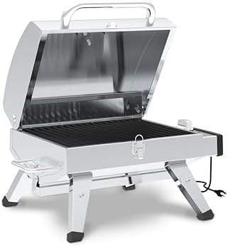 GrillPro 201119 GrillPro Table Top Portable Electric Grill in Stainless Steel