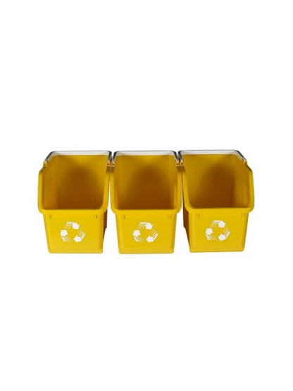 Multi Recycling Bin System with Three Stacking 6 Gallon Bins with Carrying Handles, Stackable and Compact for Offices, Homes, Garages, Businesses - (Yellow, 3 Pack)