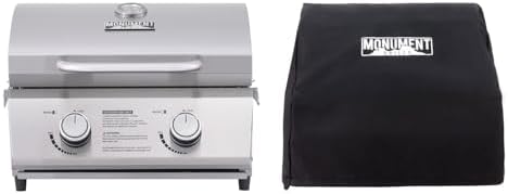 Monument Grills Tabletop Propane Gas Grill for Outdoor Portable Camping Cooking with BBQ Cover(2 items)