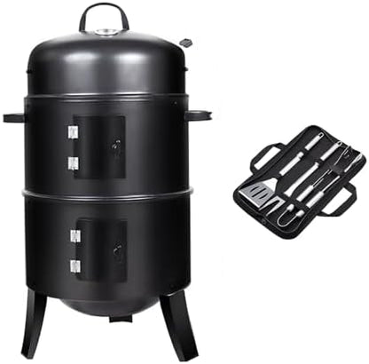 16 inch Vertical Charcoal Smoker, Mini BBQ Grill, Fire Pit, 3-in-1 with Built-in Thermometer, Adjustable Air Vent, Idea for Parties, Backyard, Patio, Camping