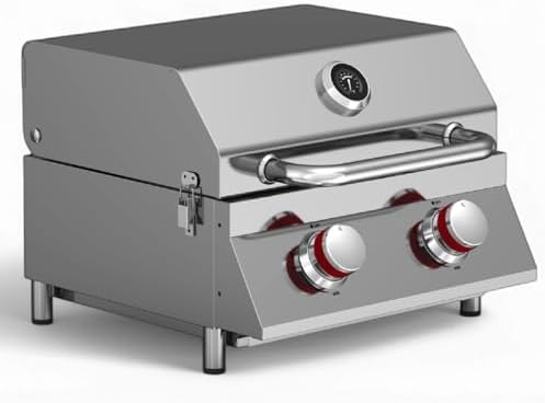 GasOne Portable Propane Grill – 16-inch Stainless Steel Tabletop Grill – Tabletop Gas Grill with Heat Control and Built-In Thermometer – Large Cooking Area – Ideal for Outdoor, Camping, Travel, RV