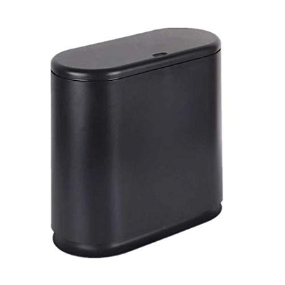 IEEK Plastic Trash Can with Press Top Lid,3.2 Gallon /12 Liter Garbage Can,Black Modern Waste Basket Thin Trash Cans for Bathroom,Kitchen,Living Room,Office and Narrow Spaces