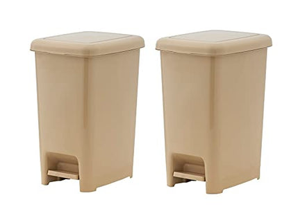Superio Slim Step On Trash Can, Beige Waste Bin with Foot Pedal Lid 26 Liter, Kitchen, Under Desk, Office, Bedroom, Bathroom (2, 4 Gallon)