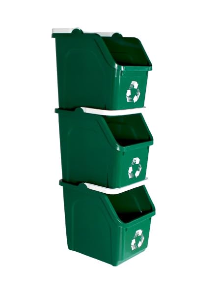 6 Gallon Stackable Recycling Bins for Homes, Garages, Offices Made of 100% Recycled Plastic - (Green, 20 Pack)
