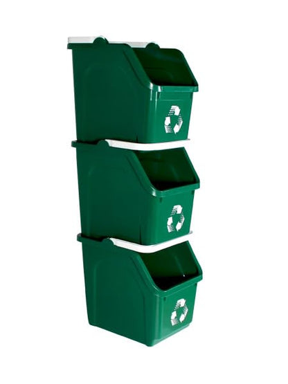 6 Gallon Stackable Recycling Bins for Homes, Garages, Offices Made of 100% Recycled Plastic - (Green, 20 Pack)