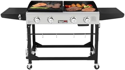 Royal Gourmet Portable Propane Gas Grill and Griddle Combo with Side Table