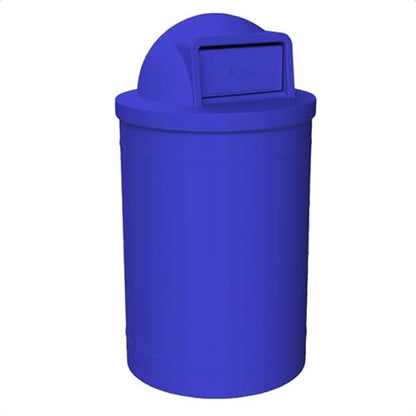 55 Gallon Circle 100% Recycled Plastic Heavy Duty Outdoor Trash Can with Push Open Dome Lid and Internal Liner - Blue