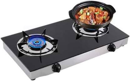 Propane Gas Cooktop, 2 Burners Portable Gas Outdoor Stove Tempered Glass Double Auto Ignition, Outdoor/Indoor Camping Burner LPG for Backyard Kitchen, Grill, Hiking Cooking, Outdoor (Style A)