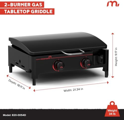 Megamaster Tabletop 2 Burner Gas Griddle Portable Grill with Built-In Lid