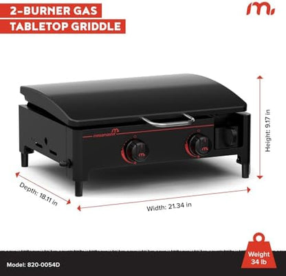 Megamaster Tabletop 2 Burner Gas Griddle Portable Grill with Built-In Lid