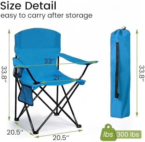 Camping Chair 2 Pack Portable Folding Chair, Supports 300lbs, Light Blue