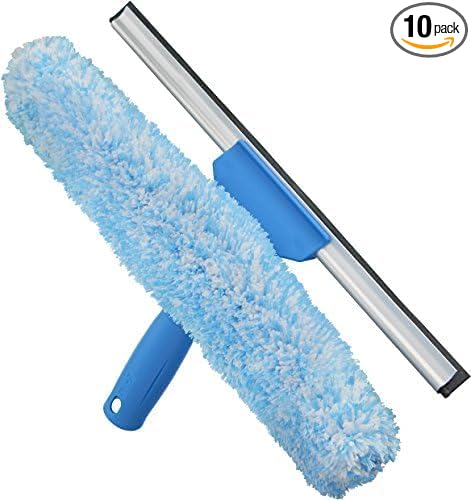 Unger Professional 2-in-1 Squeegee & Scrubber - 14” Window Cleaning Tool – Cleaning Supplies, Squeegee for Window Cleaning, Commercial & Residential Use, Microfiber Sleeve (Pack of 10)