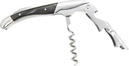 The Wine Chic Premium Professional Corkscrew Wine Opener with Elegant Wood Handle, Manual Wine Key with Foil Knife and Cap Bottle Opener for Bartenders, Waiters and Sommeliers (Black)