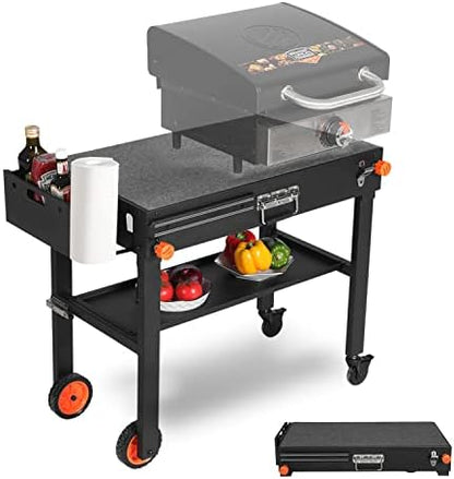 Portable Outdoor Grill Table, Folding Grill Cart with Wheels