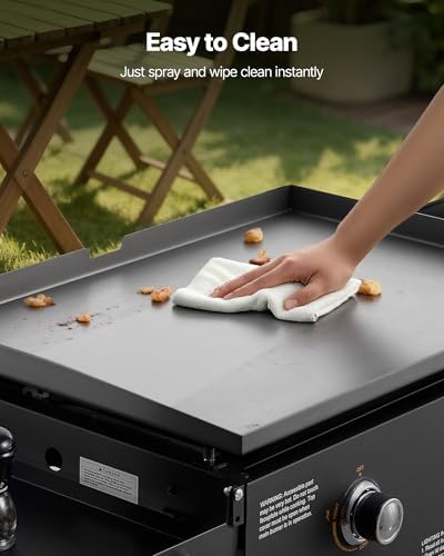 VEVOR Gas Griddle, 2-Burner Flat Top Grill, 28 inch Grill Plate Foldable Propane Griddle with Wheels, 30000 BTU Outdoor Flat Top Grills for Pan-Frying, Grilling, Stir-Frying, & BBQ, Pulse Ignition