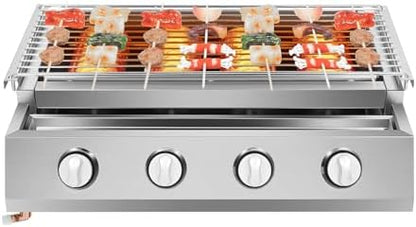 4 Burners BBQ Gas Grill, 22" Stainless Steel 4 Burners Adjustable Height Portable Tabletop LPG Grill with Removable Oil Catch Tray, Barbecue Grill for Camping, Tailgating, Outdoor Cooking
