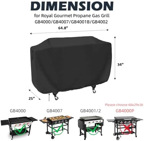 Flattop Grill Cover for Royal Goumet for Char-Griller Flat Iron 4 Burner