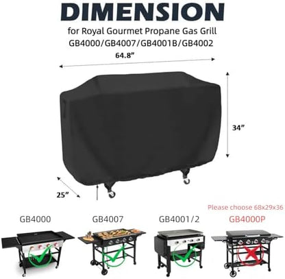 Flattop Grill Cover for Royal Goumet for Char-Griller Flat Iron 4 Burner