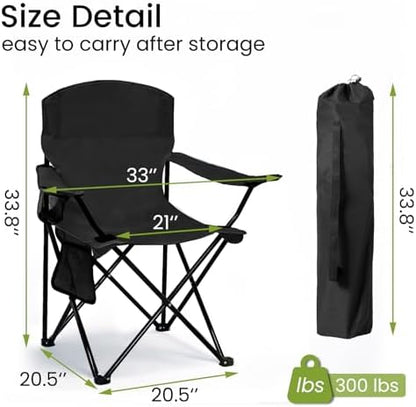 Camping Chair 2 Pack Portable Folding Chair, Supports 300lbs, Black