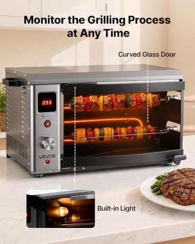 VEVOR Countertop Vertical Oven Brazilian Flame 2 Auto Rotating Skewers