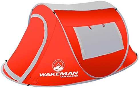 Pop-up Tent 2 Person, Water Resistant Barrel Style Tent for Camping with Rain Fly and Carry Bag, Sunchaser 2-Person Tent by Wakeman Outdoors (Red)