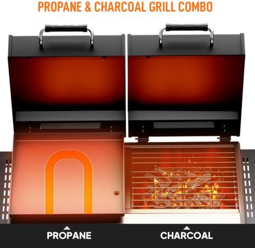 ROVSUN Dual Fuel Propane Gas Grill & Charcoal Grill Combo, 12000 BTU Freestanding Flat Top Griddle & Charcoal BBQ Grill with Ignition, Lids & Portable Cart for Outdoor Backyard Cooking Barbecue