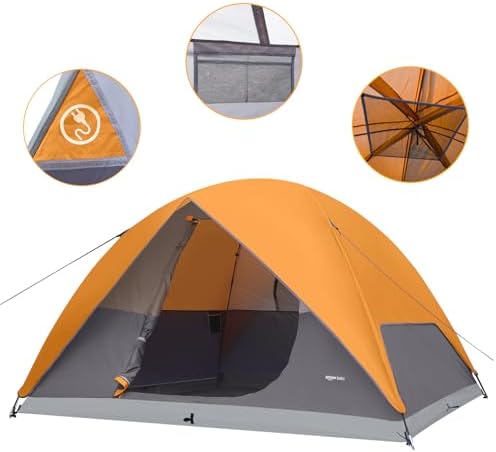 Amazon Basics Camping Tent, 3-Season Dome Design with Rainfly