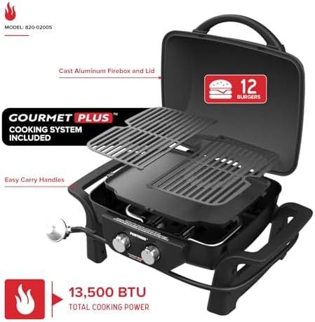 Nexgrill Tabletop 2 Burner Gas Grill & Griddle Combo, 2-in-1 with Handles