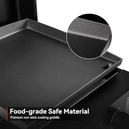 Royal Gourmet PD1502H Portable 2-Burner Gas Griddle with Hood, Black