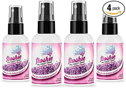 Flushie Pre-Toilet Spray for Poop Travel Size Toiletries Bathroom Deodorizer Traveling Essentials Odor Eliminator (Lavender, 2oz 4pack)