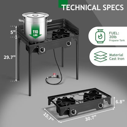Outvita 2 Burner Propane Gas Stove, 150,000 BTU Outdoor Camping Cooker