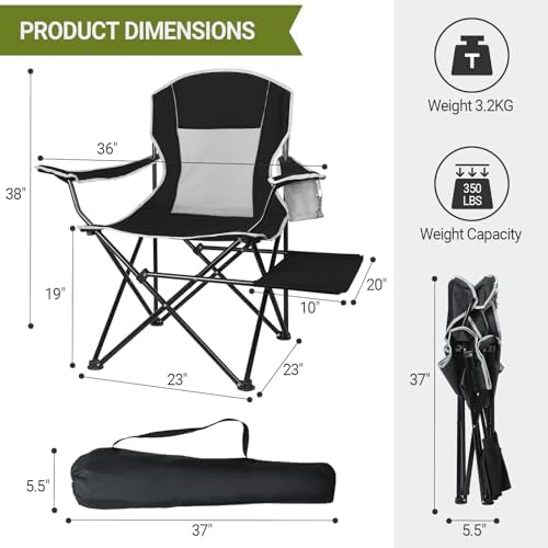 XGEAR 2-Pack Camping Chairs 350LBS Heavy Duty Folding Chair with Side Table