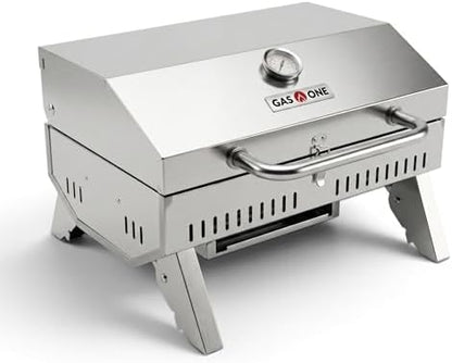 GasOne Portable Propane Grill – 18-inch Stainless Steel Tabletop Grill – Tabletop Gas Grill with Heat Control and Built-In Thermometer – Large Cooking Area – Ideal for Outdoor, Camping, Travel, RV