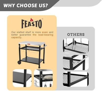 Feasto 3-Shelf Pizza Oven Table, Outdoor Grill Cart, 33.5" x 21.7", Black
