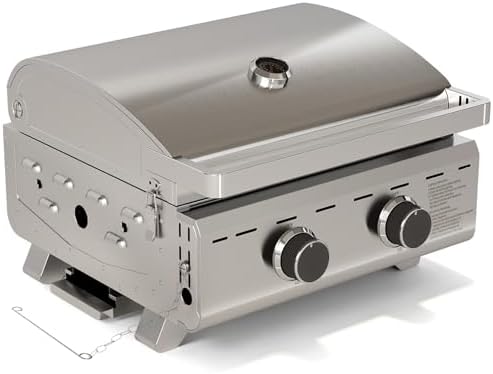 Electactic 20,000 BTUs Portable Tabletop Gas Grill, 2-Burner Propane Grill with 251 Sq.in Cooking Area, Stainless Steel BBQ Grill with Foldable Legs, Easy Assemble & Clean for Patio, Camping, Tailgate