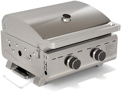 Electactic 20,000 BTUs Portable Tabletop Gas Grill, 2-Burner Propane Grill with 251 Sq.in Cooking Area, Stainless Steel BBQ Grill with Foldable Legs, Easy Assemble & Clean for Patio, Camping, Tailgate