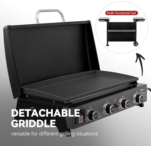 Royal Gourmet PD4001 4 Burner Propane Gas Griddle, Removable Standing Cart