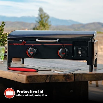 Megamaster Tabletop 2 Burner Gas Griddle Portable Grill with Built-In Lid