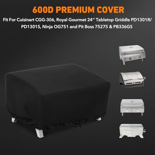 ZBXFCSH Heavy Duty 24 Inch Grill Cover Compatible with Cuisinart CGG-306, Royal Gourmet 24’’ Tabletop Griddle PD1301R/ PD1301S, Ninja OG751, Compatible with Pit Boss 75275 & PB336GS
