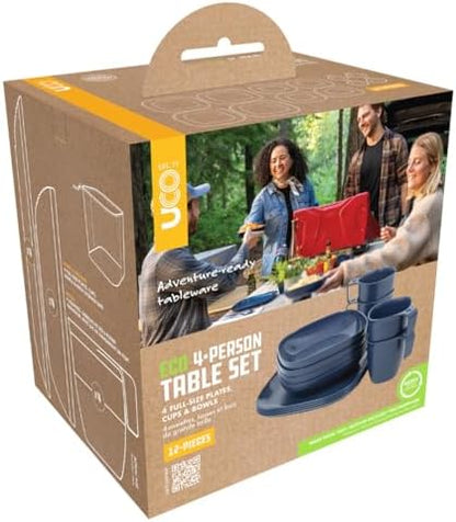 UCO ECO 4 Person Camping Tableware Set – Reusable Camping Dishes Set with Plates, Bowls & Cups, Family Mess Kit, Eco Friendly Dinnerware for Camping, Picnic & Outdoor Use