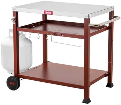 Feasto 3-Shelf Pizza Oven Table, Outdoor Grill Cart, 33.5" x 21.7", Red