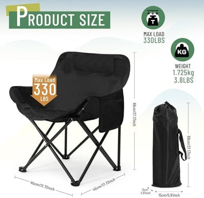 2 Pack Folding Camping Chairs Portable, Black, Red, Solid Color