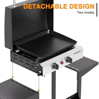 2 Burner BBQ Gas Griddle, Small Propane Grill, 17.3 Inch, Silver