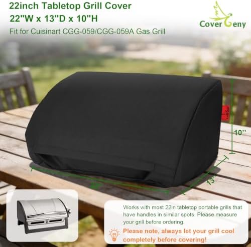 22 Inch Walk-with Portable Tabletop Grill Cover with Overlapping Opening for Carry Without Removing, Waterproof 600D Portable BBQ Grill Cover for Cuisinart CGG-059/CGG-059A Gas Grill