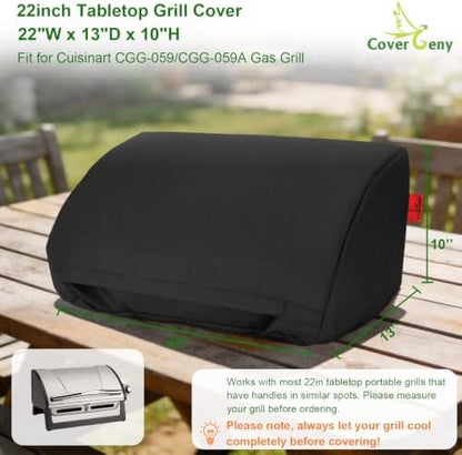 22 Inch Walk-with Portable Tabletop Grill Cover with Overlapping Opening for Carry Without Removing, Waterproof 600D Portable BBQ Grill Cover for Cuisinart CGG-059/CGG-059A Gas Grill